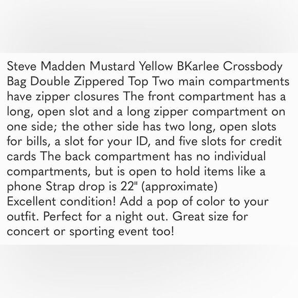 Steve Madden Mustard Yellow Bkarlee Crossbody Bag Wallet - Picture 14 of 14